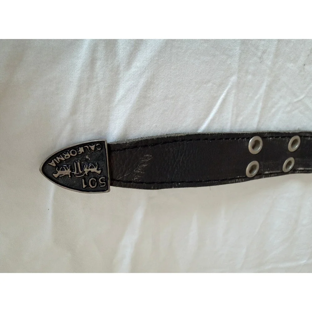 Levi's 501 Black Leather Double Prong Grommet Belt Silver Hardware